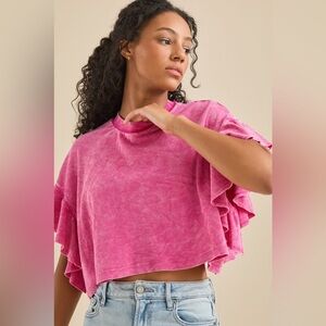 Altar’d State Nessa Flutter Sleeve Top Pink, size M, like new!